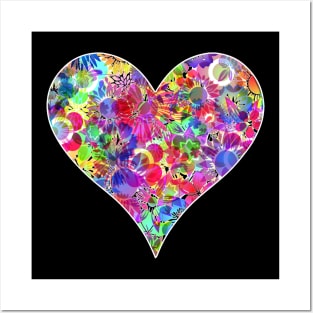 Floral Flower Rainbow Neon Bright Heart Posters and Art